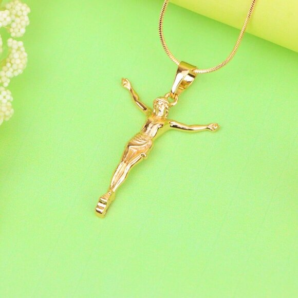 "Gold Plated Crucifix Rose Gold Pendant, XPPT1309 - Picture 11 of 12